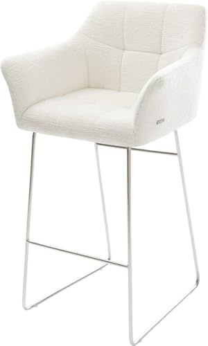 DELIFE Barstuhl Yulo-Flex Kufengestell Edelstahl Silberfarben Bouclé Soft Beige