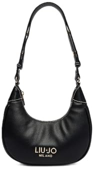 Liu Jo Kleine Schultertasche, schwarz, aus Kunstleder mit goldenem Logo, Reißverschluss