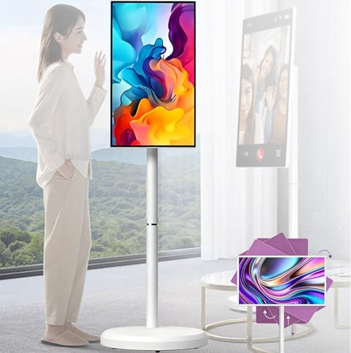 Portable Smart TV with Android 13, 10-Point Touch Screen, Built-in Wheels, Removable 4K Camera, Ideal for Indoor/Outdoor Movies, Video Calls, Gaming, 4GB RAM, 64GB Storage
