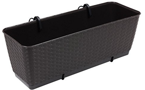 Blumentopf Blumenkasten Balkonkasten Rattan Optik inkl. Untersetzer Halterung braun L 50 cm