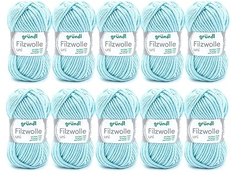 Gründl Wolle Filzwolle uni - Dicke Wolle zum Filzen in der Waschmaschine - Strickgarn zum Filzen - Weich und hautfreundlich - 100 % Schurwolle - 10 Knäuel 50 g /50 m -Nadelstärke 8 -9 - Mint