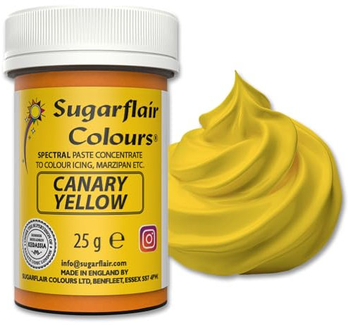 Sugarflair Spectral Canary Yellow Lebensmittelfarbe Paste, hochkonzentrierte Lebensmittelfarbe für Buttercreme, Zuckerpaste, Royal Icing, Kuchenmischungen und mehr! Lebensmittelfarbstoff - 25g