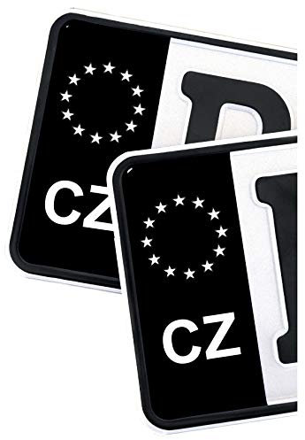 Finest Folia 2 x Kennzeichen Sticker passgenau für EU Feld 11x5cm Design Aufkleber für Nummernschild Folie KFZ Schwarz oder mit Fahne waschstraßenfest R059 (25 Tschechien, Classic)