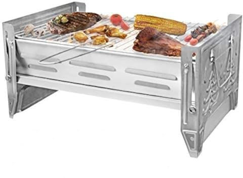 VENTON Camping Grill 26.8 x 40.2 x 19.8 cm (LxBxH) I Faltbarer & Mobiler Mini-Grill I Praktischer Reisegrill mit abnehmbaren Grillrost I Stabiler Klappgrill Edelstahl I Portabler Grill Outdoor