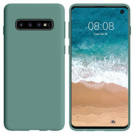 DUEDUE Coque Samsung S10 Antichoc Silicone, Coque de Téléphone Silicone Liquide TPU+PC Rigide Solide Etui Samsung Galaxy S10 Durable Dur Flexible Micro Fibre Vert Fonce