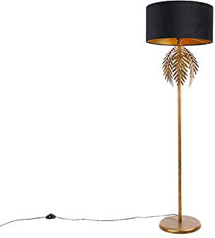 Qazqa - Landhaus I Vintage Vintage Stehlampe Gold I Messing mit schwarzem Samtschirm 50 cm - Botanica I Wohnzimmer I Schlafzimmer - Stahl Länglich - LED geeignet E27