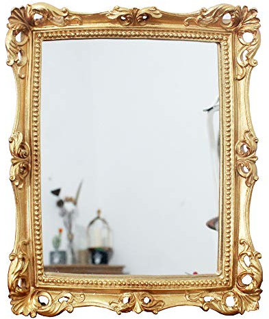 Funerom Dekorativer Spiegel im Vintage-Stil, 27,9 x 24,1 cm, Wandmontage, Tisch-Make-up-Spiegel, quadratisch, antikes Gold