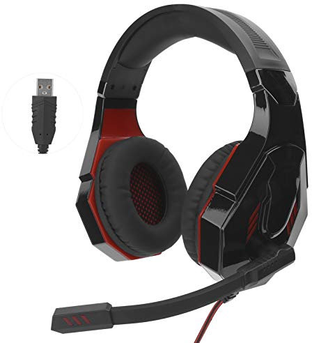 ASHATA Wired Gaming Headset,USB Port OverEar Headphone Mic PC Headset Computer Accessory,Ergonomic Design Gaming Headset Headphone with Microphone