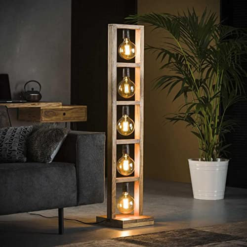 famlights Patricia Industrie Stehlampe Wohnzimmer Vintage aus Holz Wohnzimmerlampe/Stehleuchte Wohnzimmer Landhaus Industrial retro Schlafzimmer Standleuchte/Stehlampe Holz Stehlampe E27