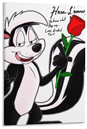 RUIFEN Pepe Le Pew Skunk Poster Animiertes Poster Kunstdruck Leinwand Gemälde Poster Wandposter Schlafzimmer Heimdekoration Geschenk Zimmer Ästhetik 50 × 75 cm