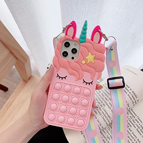 CrazyLemon Handyhülle für iPhone XS Max, Pop Bubble Stress Relief Silikon Einhorn Muter Hülle mit Rucksackgurt für iPhone XS Max - Rosa