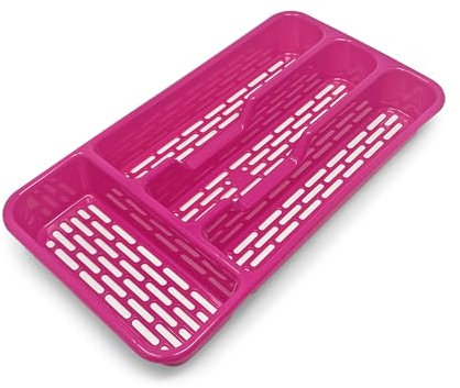 plastific Large CUTLERY TRAY Utensils Spoon Fork Holder Flatware Organiser for Kitchen Organiser Strong Plastic Drawer Sliding Tidy (33 x 17.5 x 4.3 slim, Fuchsia)