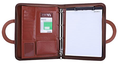 Klemmbrett Tragbare Ordner Multifunktions-A4-Reißverschluss-Ordner mit Mehreren Aufbewahrungstaschen Leder Zwischenablage Business Data Binder (schwarz/braun) Klemmbrett a4 (Color : Brown)
