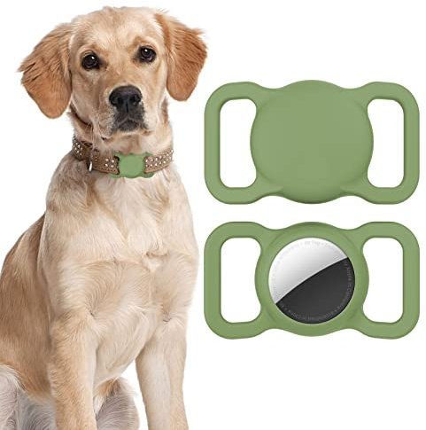 LAPONO Airtag Hülle Silikon Wasserdicht & Kratzfest – Kompatibel mit Apple AirTag für Hundehalsband/Katzenhalsband, Anti-Verlust Haustierzubehör Schutzcase (1 Stück, Grün)