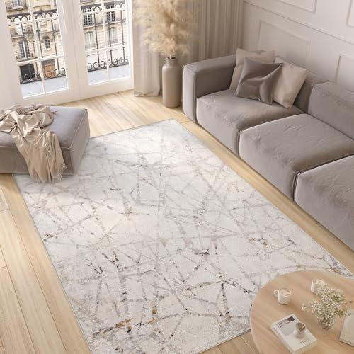 TAPISO Valley Teppich Kurzflor Beige Grau Braun Mehrfarbig Marmoreffekt Abstrakt Modern Schlafzimmer Wohnzimmer ÖKO-TEX 200 x 300 cm