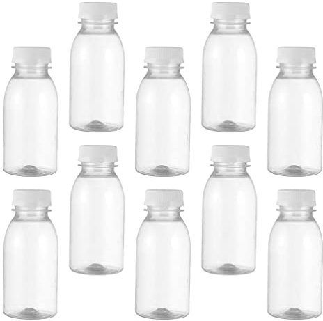BESTonZON Botellas de agua vacías de 15 botellas de leche de 100 ml, botellas de zumo rellenables, botellas de plástico transparentes con tapa de rosca para zumos de leche, agua, café, té, bebidas