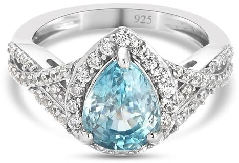 SHOP LC 3.232 ct Pear Combodian Blauer Zirkon Ring in Platin plattiert 925 Sterling Silber