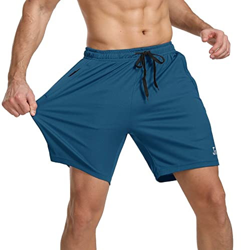 JustSun Kurze Hosen Herren Shorts Sommer Kurz Sporthose Herren Jogginghose Sport Shorts Sweatshorts Trainingshose Laufshorts mit Reissverschluss Pfauenblau XL
