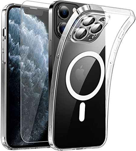Clear Magnetisch für iPhone 11 Pro Max Hülle mit MagSafe [Integriert Kameraschutz Glas] [Original iPhone Äußere] Durchsichtig Silikon Case Dünn [Niemals Gelb] Handyhülle Anti Fingerabdruck Schutzhülle