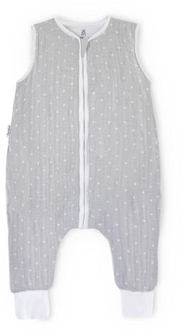 Ehrenkind® Baby Sommerschlafsack mit Füßen Musselin | aus weicher OEKO-TEX zertifizierter Bio-Baumwolle | Sommer Baby Schlafsack 1 TOG Gr. 70 Farbe Grau weiße Punkte