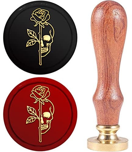 craspire Totenkopf-Wachssiegelstempel, 25 mm, Rose, Blume, Halloween, Pflanze, Gothic, Messingkopf Mit Holzgriff, Siegelstempel, Hochzeit, Brief, Einladung, Umschlag, Karte, Sammelalbum, Verpackung