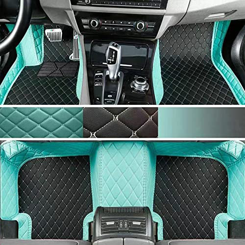 Personalisierung Anpassen Autofussmatten - 3D Luxus PU-Leder Auto Fussmatten Massanfertigung, Nach Maß Fußmatten Kompatibel mit 99% AutoMarke Modell (Hellblau&Schwarz Beige)