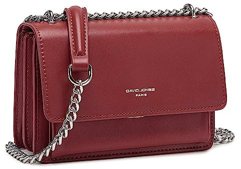 David Jones - Damen Kleine Umhängetasche - Frau Ketten Schultertasche PU Leder - Handtasche Mini Crossbody Bag mit Klappe - Handy Party Tasche Kettentasche Abendtasche Mode Trend - Rot