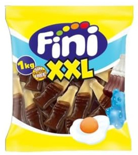 FINI XXL Cola Flaschen 1kg – Fruchtgummi Cola Süßigkeiten – Weiche Gummibonbons – Großpackung Candy – Glutenfrei