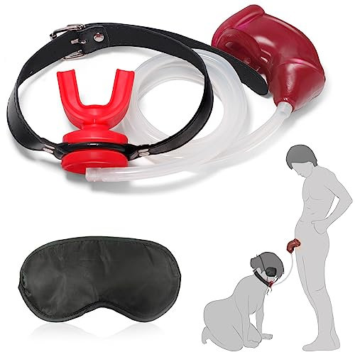 2023-Neu Ball Gag Mundknebel,mit Mit Urin Katheter & Peniskäfig(Piss Trichter),Augenmaske,Knebel Mund,mit Katheter Harnröhre Mann,Keuschheitskäfig Herren,BDSMs Spielzeug Extrem Sklavin (Rot)