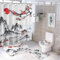 COALHO Lot de 4 rideaux de douche imperméables vintage style japonais aquarelle abstraite, porte Torii avec housse de toilette imperméable, tapis de douche, 183 x 183 cm