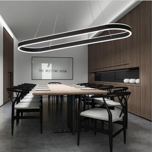 Bellastein LED Pendelleuchte Esstisch stimmungsvoller Büro- und Konferenzraum Hängeleuchte Studio-Kronleuchter, ovaler Bartresen, rechteckiger heller Luxus Rund Ring-pendellampe (schwarz, 120cm)