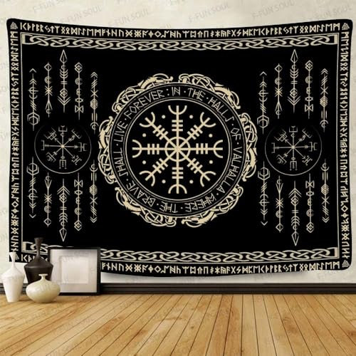 Nordic Vikings Wandteppich, groß, 203,2 x 152,4 cm, weicher Flanell, Vegvsir-Symbol, Amulett, keltische Rune, skandinavische ästhetische Mythologie, Wandbehang für Schlafzimmer, Wohnzimmer,