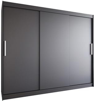 Easy4You L2 250 cm Schwarz Schiebetüren Kleiderschrank 250x215x58 cm Schlafzimmermöbel, Aufbewahrung - Mehrzweckschrank - Farbe: Schwarz