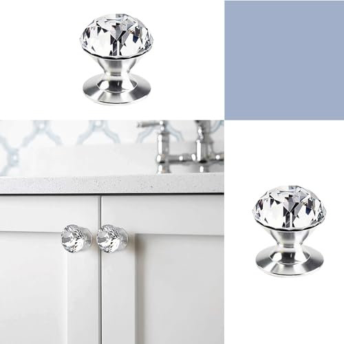 Elistonie 2 Pcs Self-Adhesive Crystal Knobs Self Stick Diamond Shaped Crystal Pulls Drill Free Mirror Doors Knobs for Medicine Cabinet Cupboard Glass Sliding Doors Handle for Terrarium Fish Tank (2)