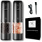 Electric Salt and Pepper Grinder Set of 2 | Automatic One Handed USB Rechargeable with 6 Adjustable Coarseness Levels and LED Lights | Modern Sleek Black | Large Capacity 75mL Mill Grinder | Kitchen