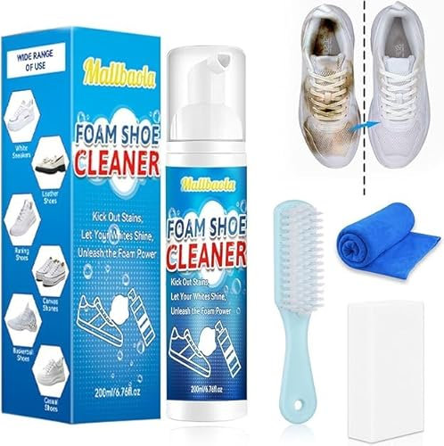 Nettoyant Sneakers, Kit Nettoyage Sneakers, Mousse de Nettoyant Chaussure 200 ml avec Brosse, Serviette et éponge, Kit Nettoyage Chaussure Pour Enlever Les Taches et La Saleté, Sneaker Cleaner