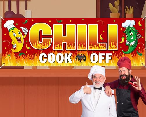 QOUBAI Chili Cook Off Dekorationen Banner 180 x 61 cm Rot Hot Pepper Wettbewerb Banner Chili Cook Off Partyzubehör für mexikanische Fiesta Fifth of May De Mayo Kochwettbewerb Festival Preise