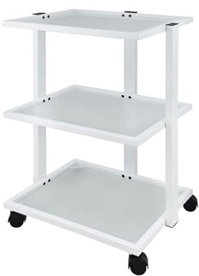 BEAUTEK Beistellwagen 3 B SF in Weiß, 16kg - Platzsparender Kosmetikwagen mit 3 Glas-Ablagefächern, Lupenlampenhalterung und uneingeschränkter Mobilität