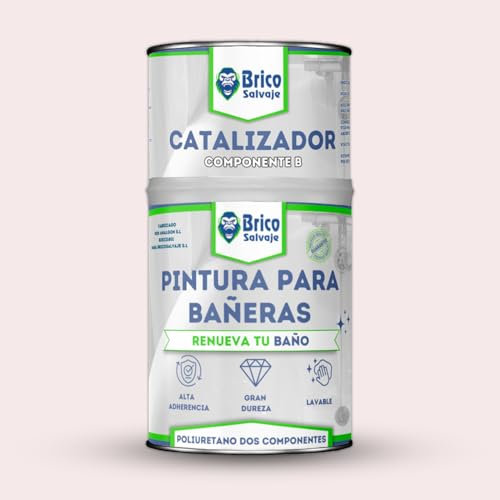 BRICOSALVAJE Vernice per vasca da bagno con finitura LUCIDA a due componenti 600+150 ml | facile applicazione | finitura ceramica (Marilyn rosa chiaro)