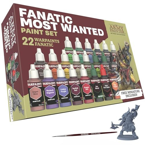The Army Painter Warpaints Fanatic Most Wanted Set Combo, 22 x 18 ml Acryl Modellbau Farben inkl. Metallics, Effekte, Wash, 1 Pinsel & 1 Tabletop Figuren - Miniatur farben für Wargames & Warhammer