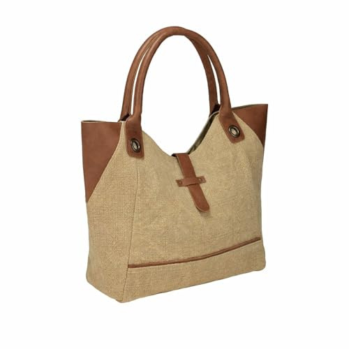 Loberon Tasche Valeska, Natürlicher Charme, Zeitloses Design, mit Magnetverschluss, Henkeltasche, Accessoire, Jute, Baumwolle, Rindsleder, beige