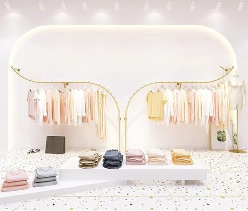 KAZUP Goldene Wandgarderobe, Wandgarderobe für Bekleidungsgeschäfte, Präsentationsständer für kreative Boutiquen für Bekleidungsgeschäfte, 1 Set mit 2 Stück