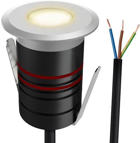 SSC-LUXon JAVO Mini Bodeneinbaustrahler Aussen 230V Boden Spots LED warmweiß - Boden Einbauleuchte IP67 Silber Aluminium Ø 47mm