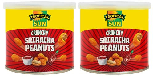 Tropical Sun Crunchy Sriracha Peanuts 140g Pack of 2 Spicy Hot Chilli Pepper Flavour Roasted Nuts Vegan Nibble Snack with Welari Thank You Card | (2pack) (280g)