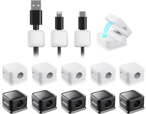 Magnetic Cord Organizer, Easy Secure Adhesive Cable Management, Wire Holder Keeper Organizer Management (12, black-white)