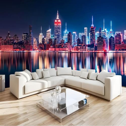 Couleur Néon Papier Peint Intissé 3D Architecture De La Ville De New York Décoration Murale Moderne, Pour Chambre Enfants, Salon & Bureau 400 X 280 Cm