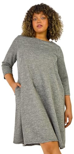 Roman Originals Tunic Dress with Pockets for Women UK Ladies Swing Fit & Flare Skater Slouch Stretchy Casual Smart Winter Jersey Pull On Work Office 3/4 Long Sleeves - Noir Grey Plus - Size 22
