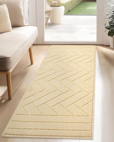 Biscpro Badematte Lang 50x120cm,Waschbarer rutschfeste Fußmatte Wasserabsorbierenden Badezimmerteppich Teppich Läufer Flur,Fussmatte für Hund,Eingang,Flur,Küchen-Beige