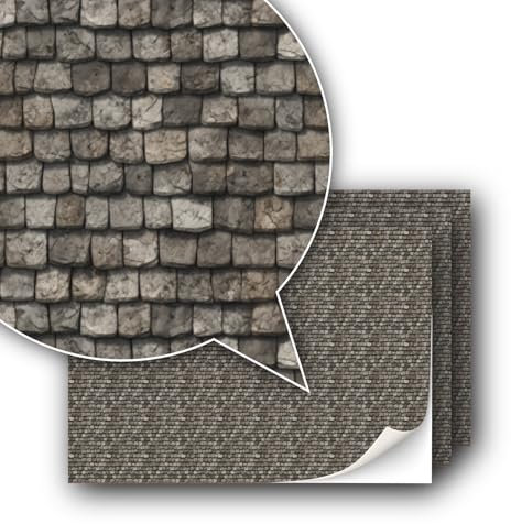 3 Blatt Selbstklebende Dekorfolie Dachsteine für Modellbau im Maßstab 1:87 Spur H0 (UK: 3,5mm Scale) (Dachschindeln Stein)