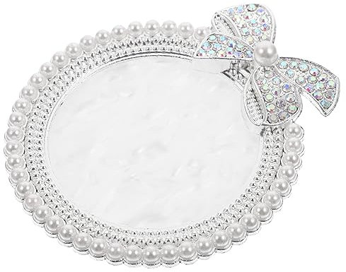 NULYLU Nail Art Mixing Board and Display Tray Silver Large Bow Pearl Rhinestone Nail Art Palette for Diy Painting and Color Mixing Technician Manicure Tool for Professional Use